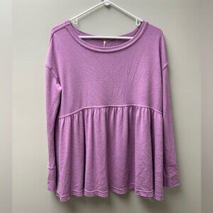 Free People Women’s Forever Your Girl Lavender Babydoll Long Sleeve Top
